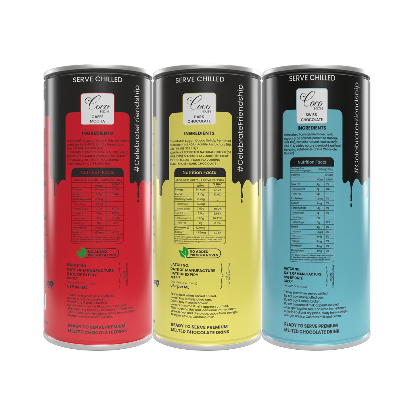 Combo Pack Of Swiss Chocolate, Caffe Mocha & Dark Chocolate I Luxury, Thick & Creamy Chocolate Milkshake with Real Milk Chocolate 200ML | Pack of 6