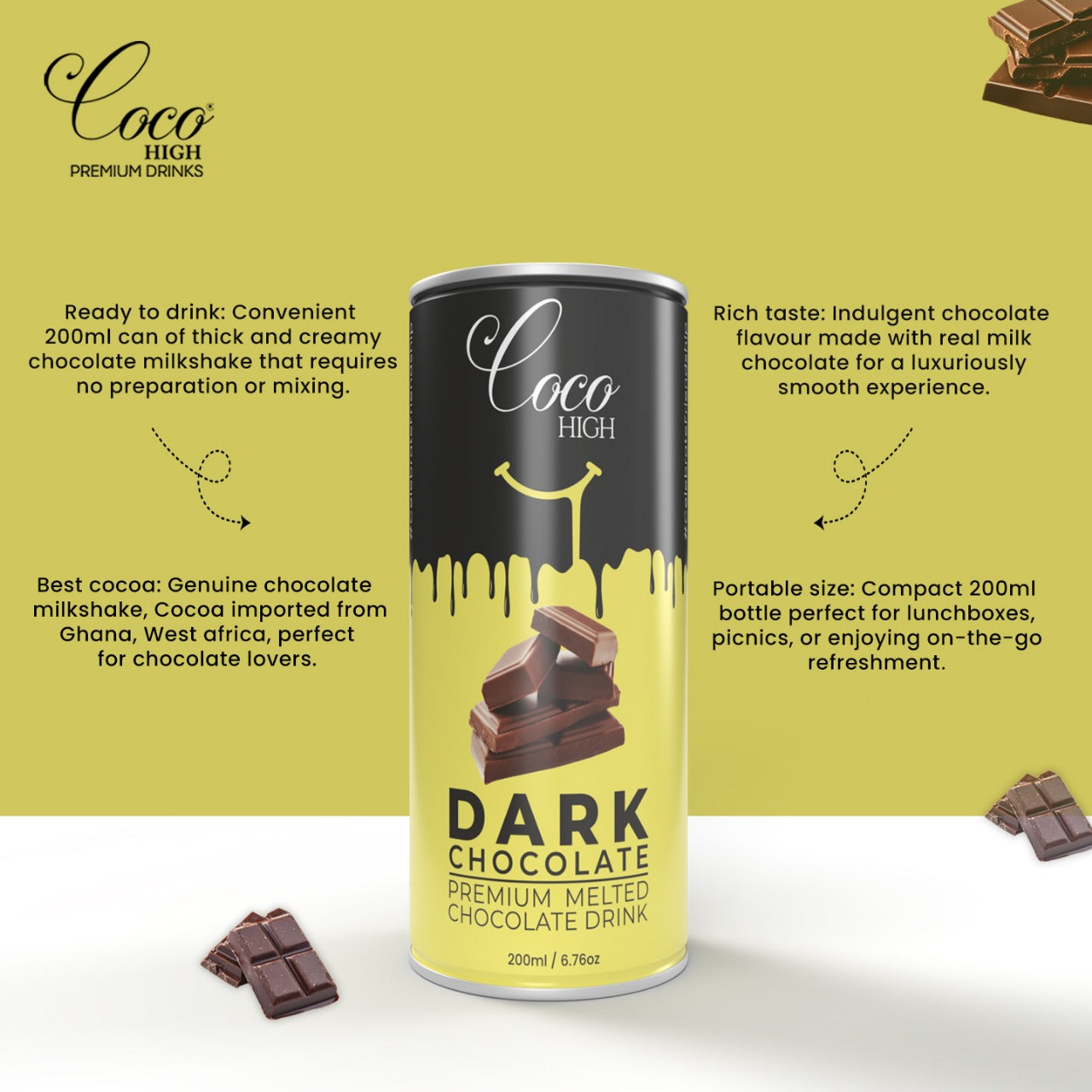 Dark Chocolate I Luxury, Thick & Creamy Chocolate Milkshake with Real Milk Chocolate 200ml