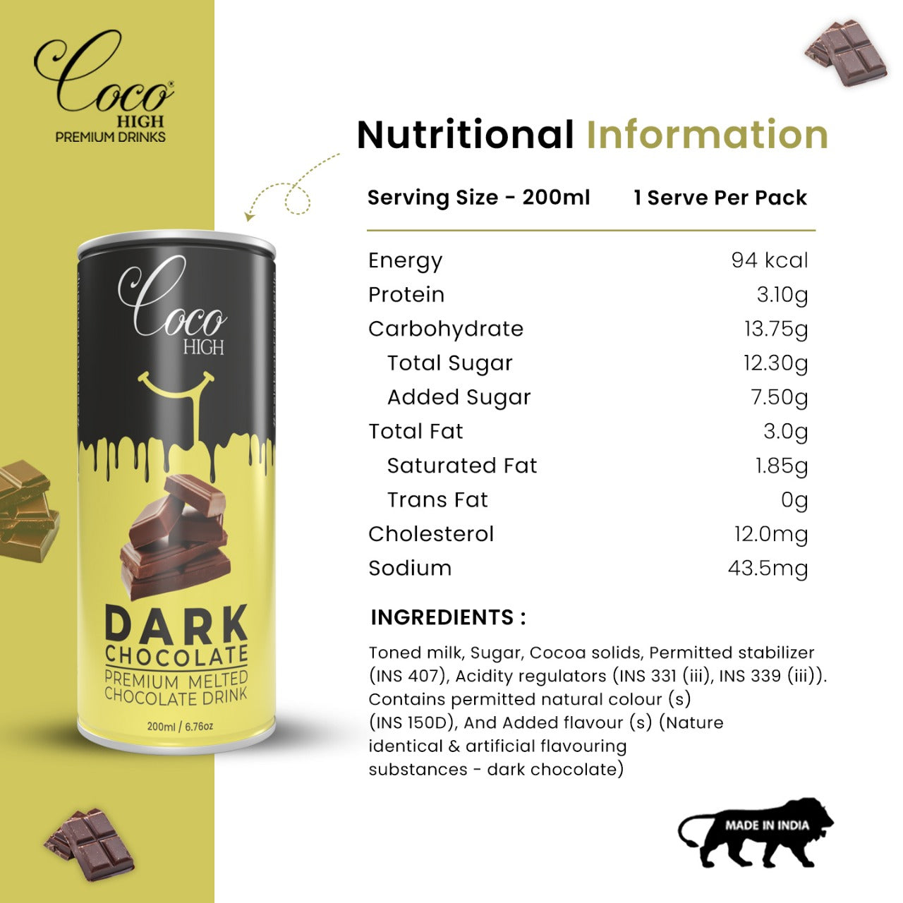 Dark Chocolate I Luxury, Thick & Creamy Chocolate Milkshake with Real Milk Chocolate 200ml