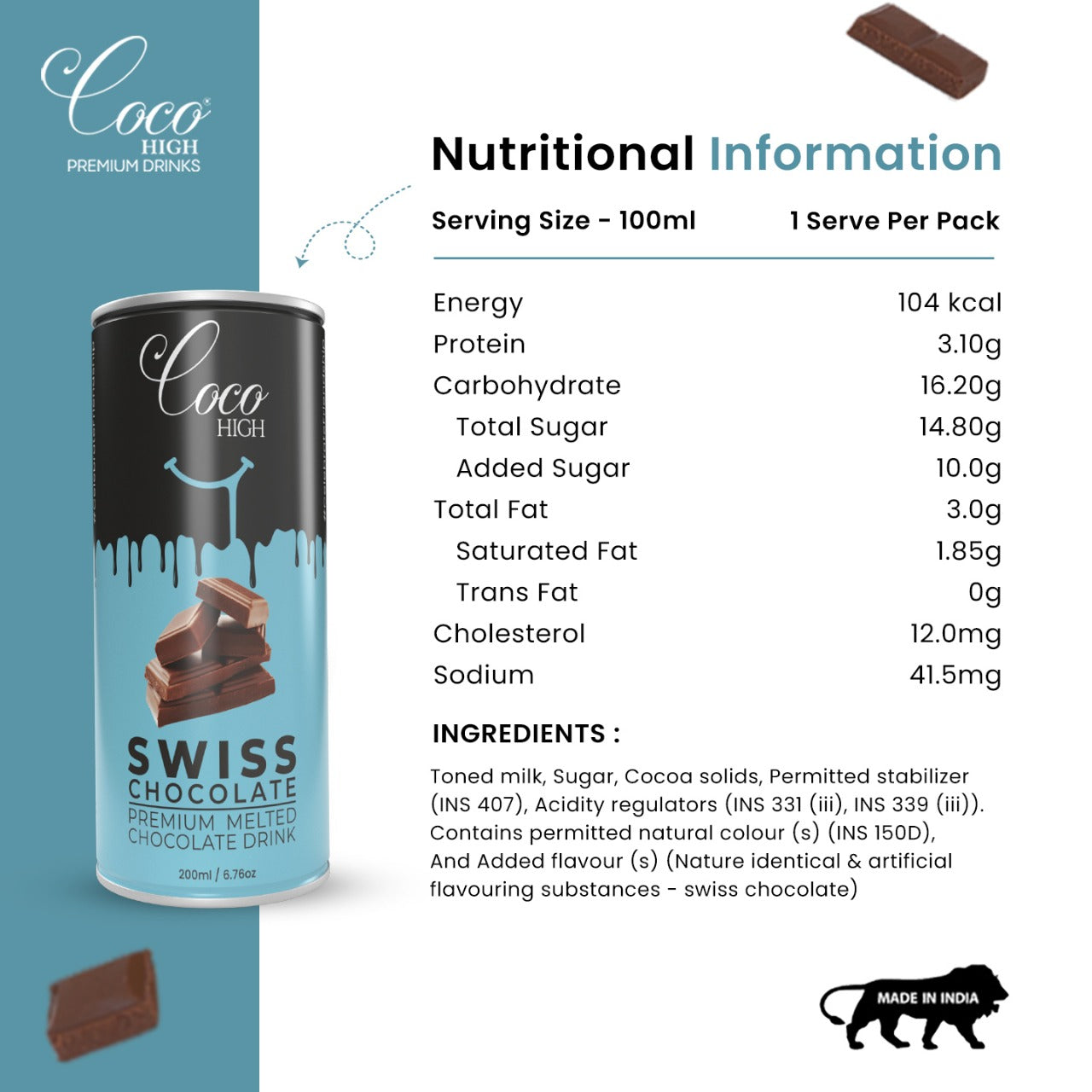 Swiss Chocolate I Luxury, Thick & Creamy Chocolate Milkshake with Real Milk Chocolate 200ml
