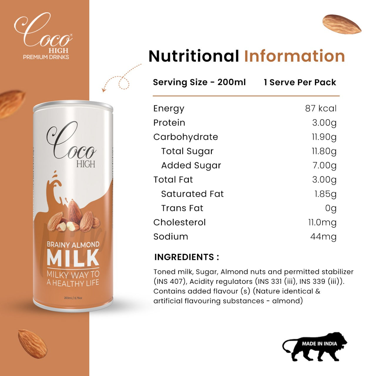 Badam Thick & Creamy Flavoured Milkshake With Real Bits of Almonds 200ml | Enriched with Calcium & Vitamins | No Added Preservatives