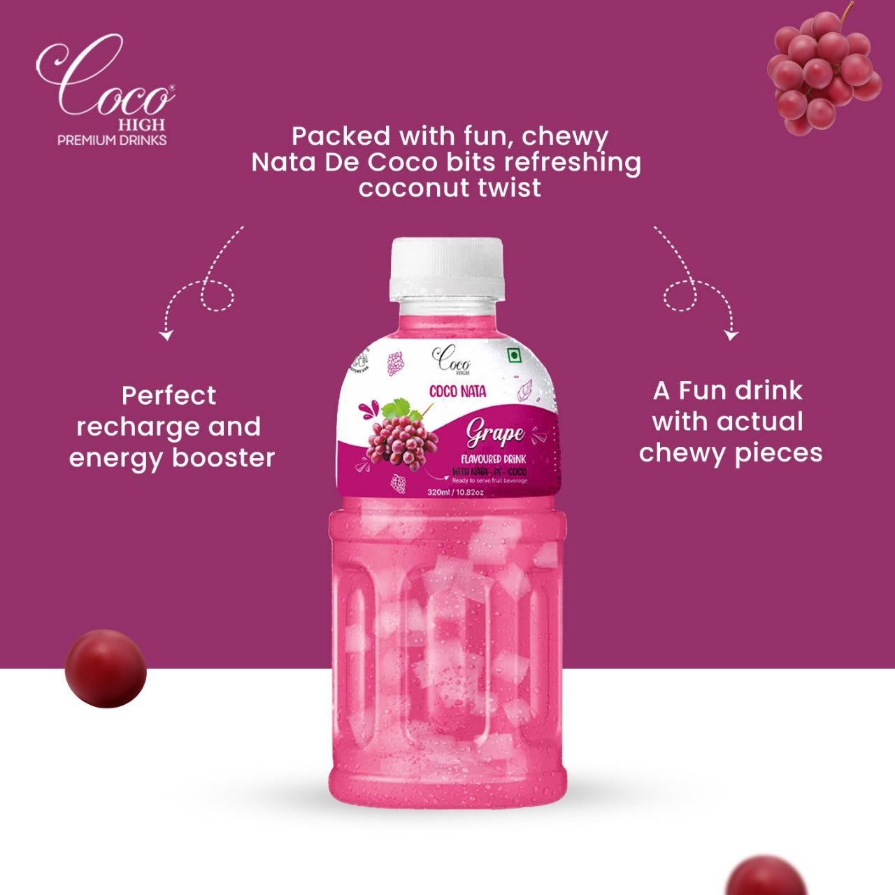 Grape Juice 25% with NATA De Coco 320 ml (Pack of 6)