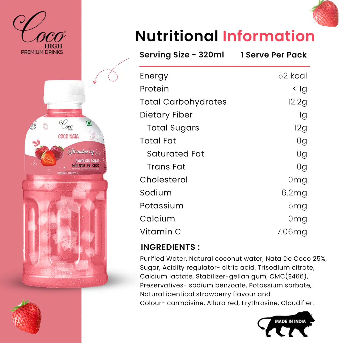 Strawberry Juice 25% with NATA De Coco (320ml)