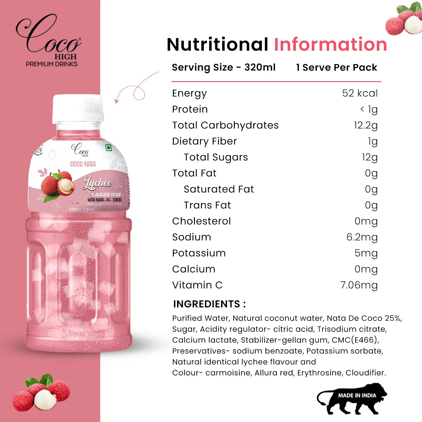 Lychee Juice 25% with NATA De Coco (320ml)