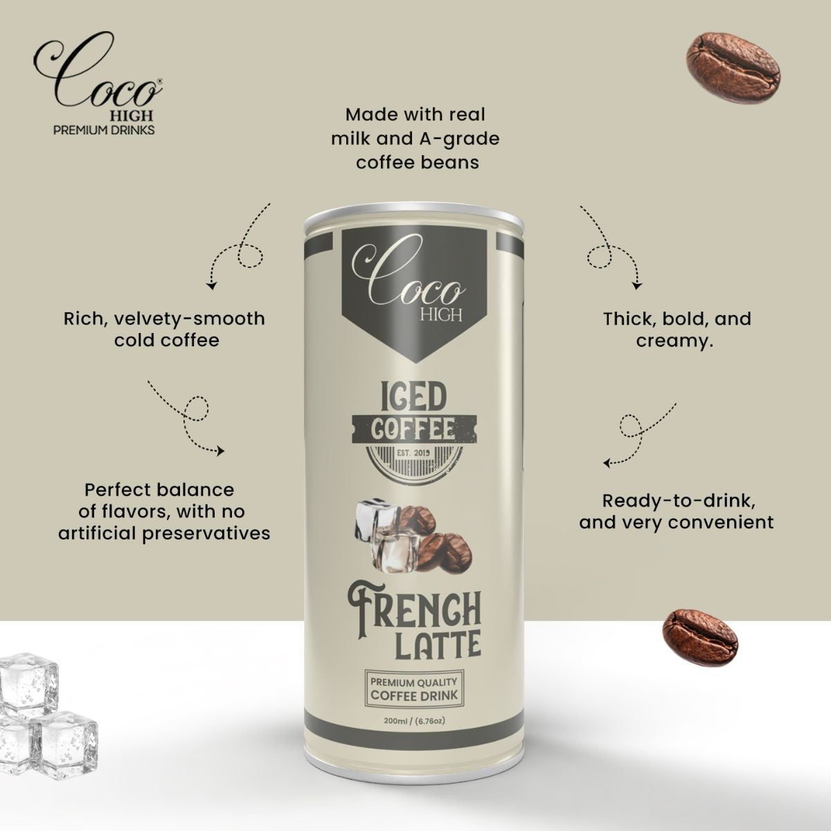 Cold Coffee I Iced Coffee French Ltte I Ready to Drink Coffee 200ml | No Added Preservatives  | Multi-Pack