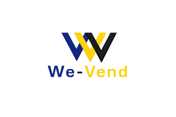 We-Vend logo with blue, yellow, and black design on a white background