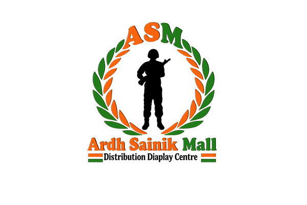 Logo of Ardh Sainik Mall Distribution Display Centre with silhouette and text on a white background