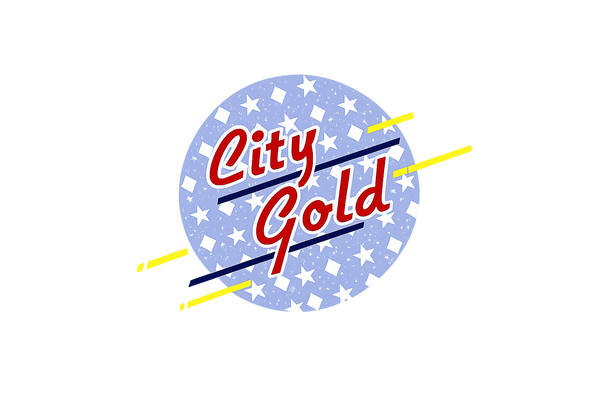 City Gold logo with stars and lines on a white background