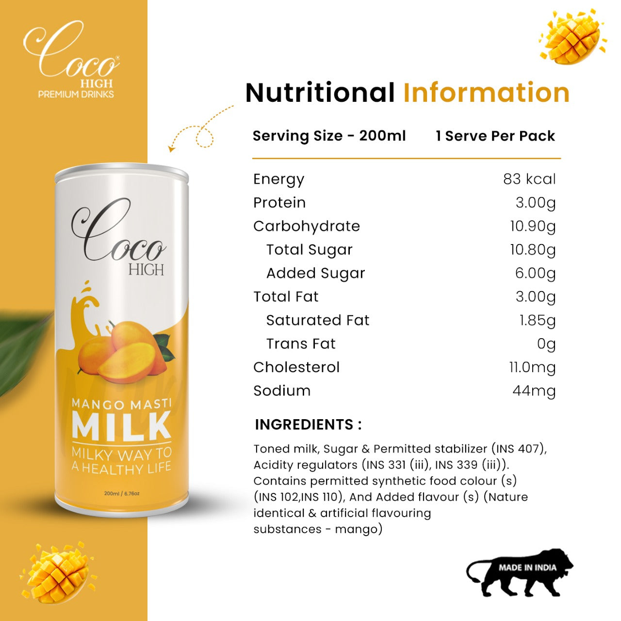 Mango Thick & Creamy Flavoured Milkshake 200ml | Enriched with Calcium & Vitamins | No Added Preservatives