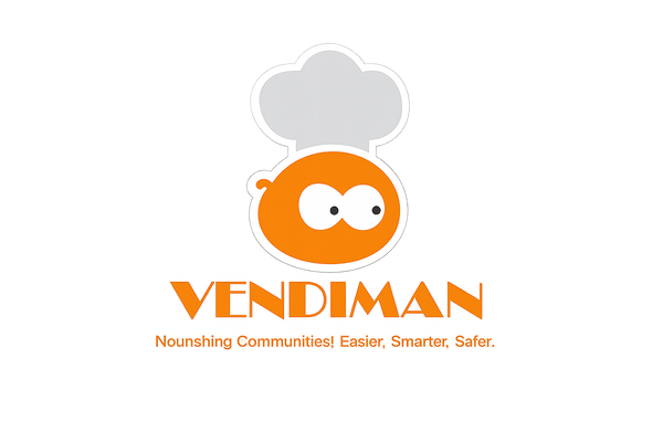 Logo of VENDIMAN with an orange circle and chef's hat on a white background